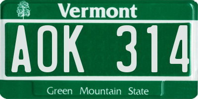 VT license plate AOK314