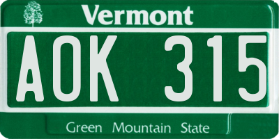 VT license plate AOK315