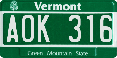 VT license plate AOK316
