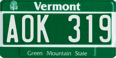 VT license plate AOK319