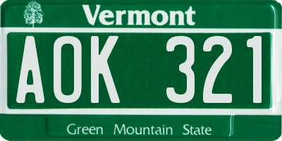VT license plate AOK321
