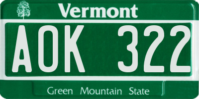 VT license plate AOK322