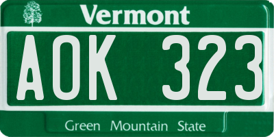 VT license plate AOK323