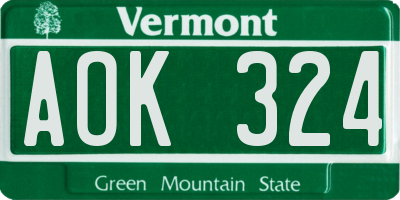 VT license plate AOK324