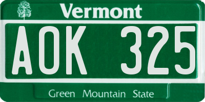 VT license plate AOK325
