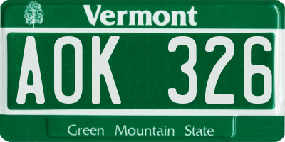 VT license plate AOK326