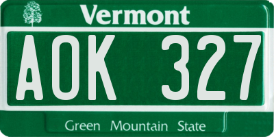 VT license plate AOK327