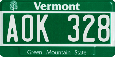 VT license plate AOK328