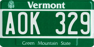 VT license plate AOK329
