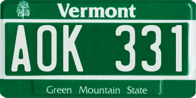 VT license plate AOK331