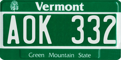 VT license plate AOK332