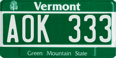VT license plate AOK333