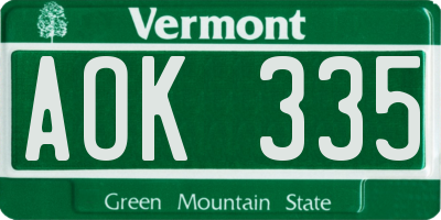 VT license plate AOK335