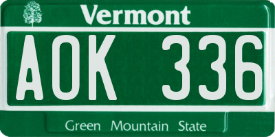 VT license plate AOK336
