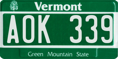 VT license plate AOK339