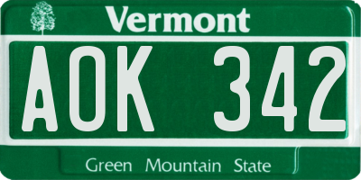 VT license plate AOK342