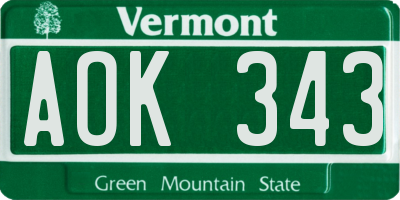 VT license plate AOK343
