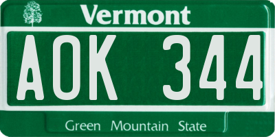 VT license plate AOK344