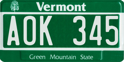 VT license plate AOK345