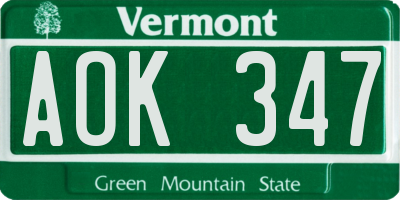 VT license plate AOK347