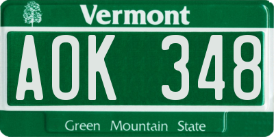 VT license plate AOK348
