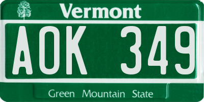 VT license plate AOK349