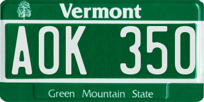 VT license plate AOK350