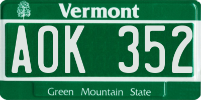 VT license plate AOK352