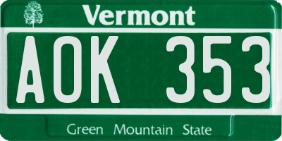 VT license plate AOK353
