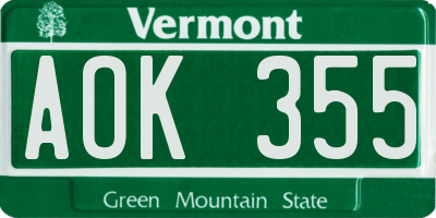 VT license plate AOK355