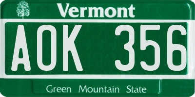 VT license plate AOK356