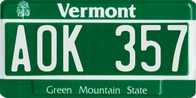 VT license plate AOK357