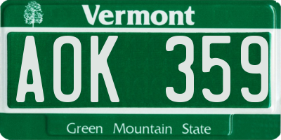 VT license plate AOK359