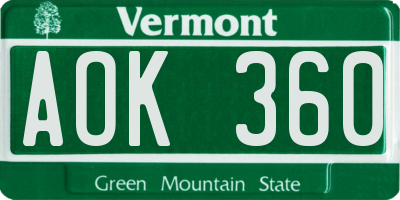 VT license plate AOK360