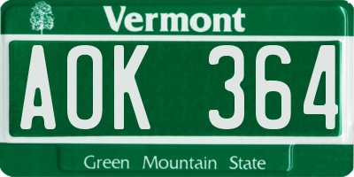 VT license plate AOK364