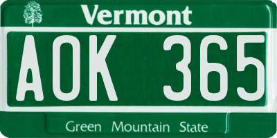 VT license plate AOK365