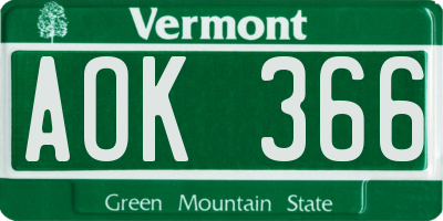 VT license plate AOK366