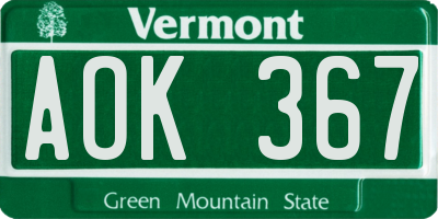 VT license plate AOK367