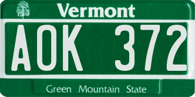 VT license plate AOK372
