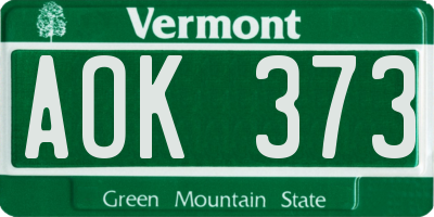 VT license plate AOK373