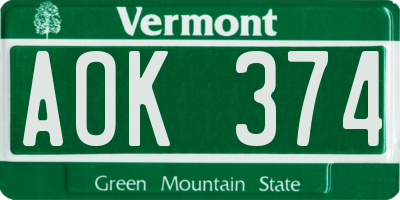 VT license plate AOK374