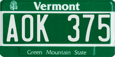 VT license plate AOK375