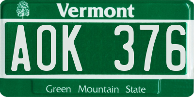 VT license plate AOK376