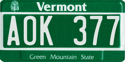 VT license plate AOK377