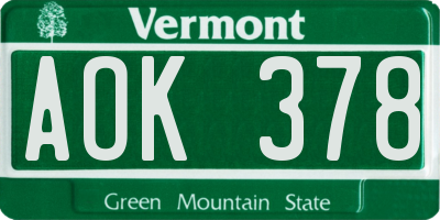 VT license plate AOK378