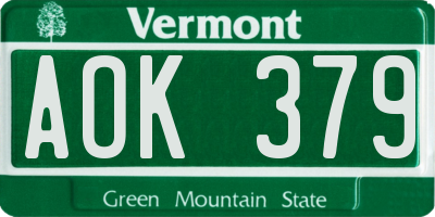 VT license plate AOK379
