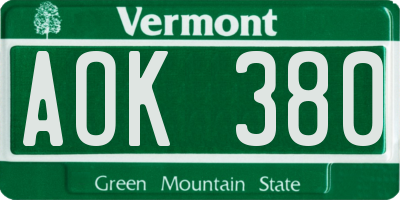 VT license plate AOK380