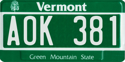 VT license plate AOK381