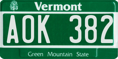VT license plate AOK382