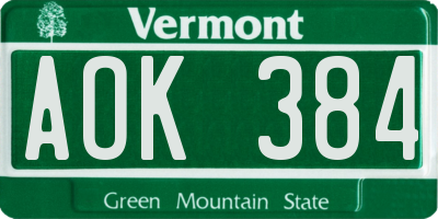 VT license plate AOK384